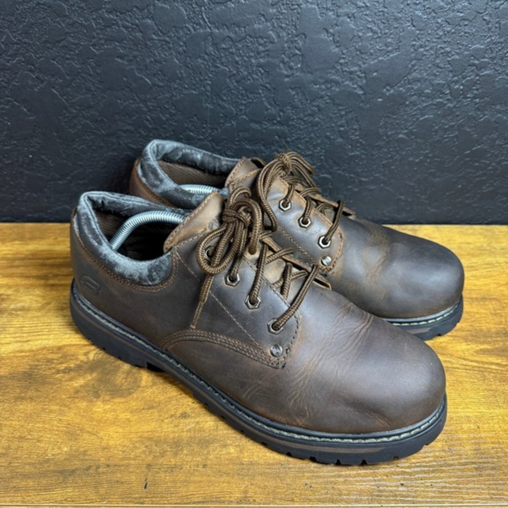 Skechers Alley Cats 50018 Brown Leather Oxford Casual Lug Shoes Mens Size 11